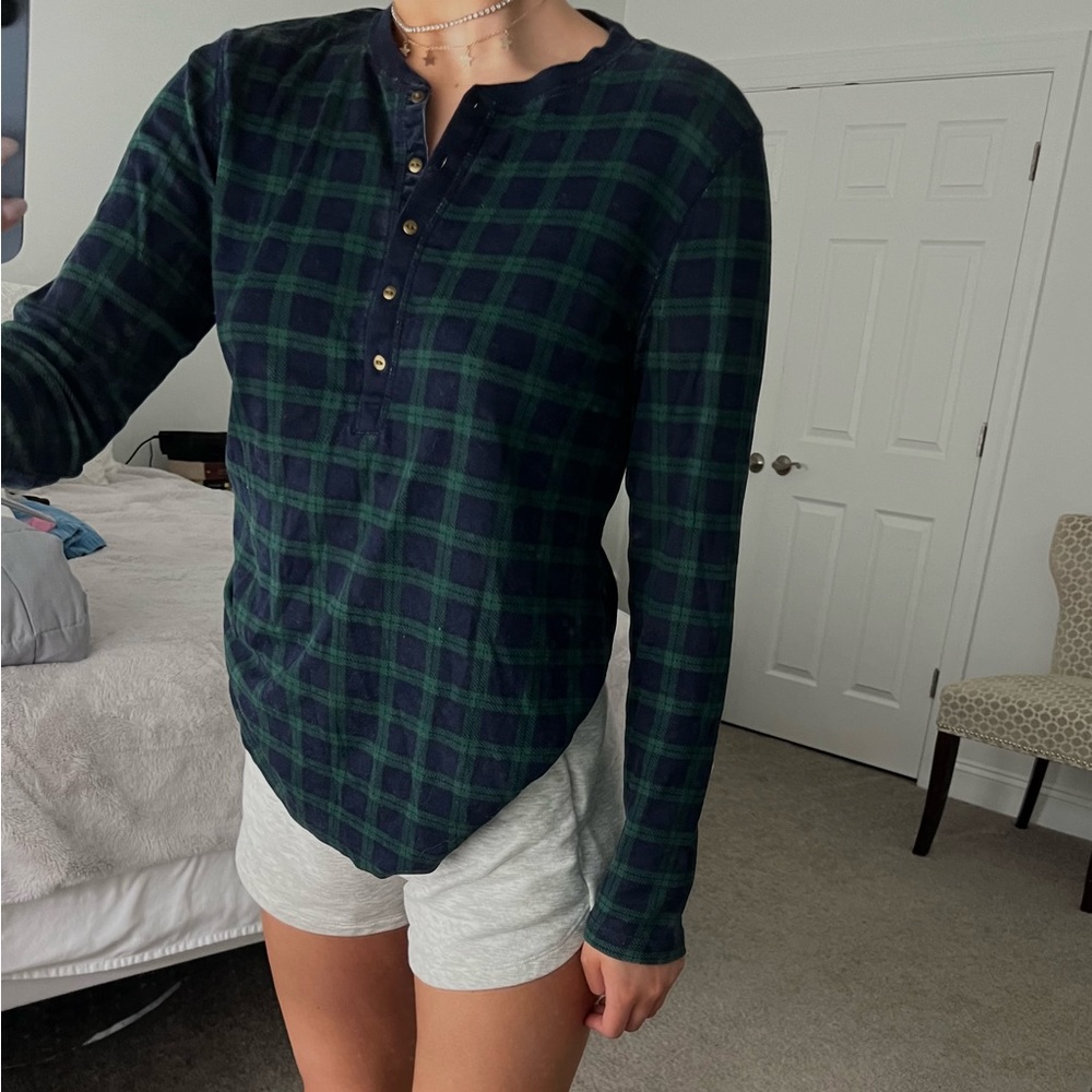PLAID QUARTER BUTTON LONG SLEEVE SLEEPSHIRT